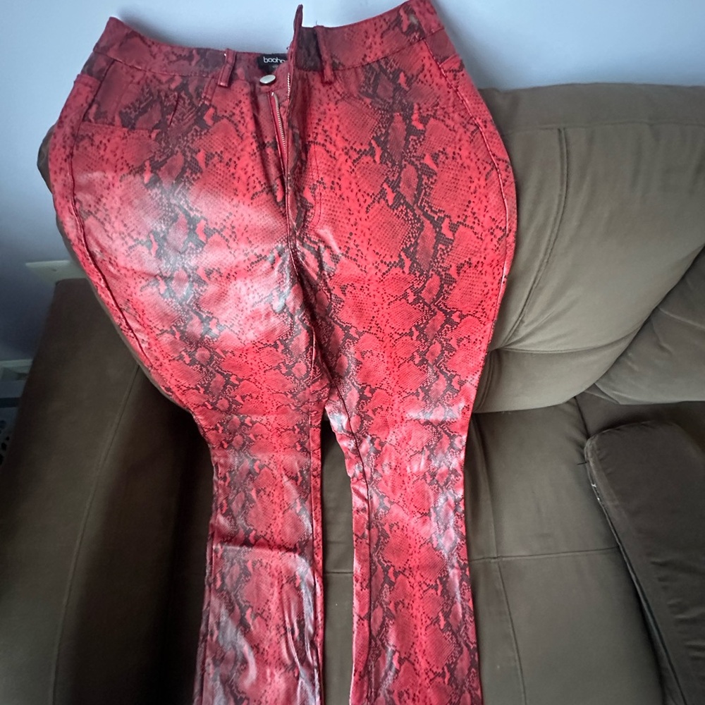 Boohoo Red and Black Snake Print Skinny Pants